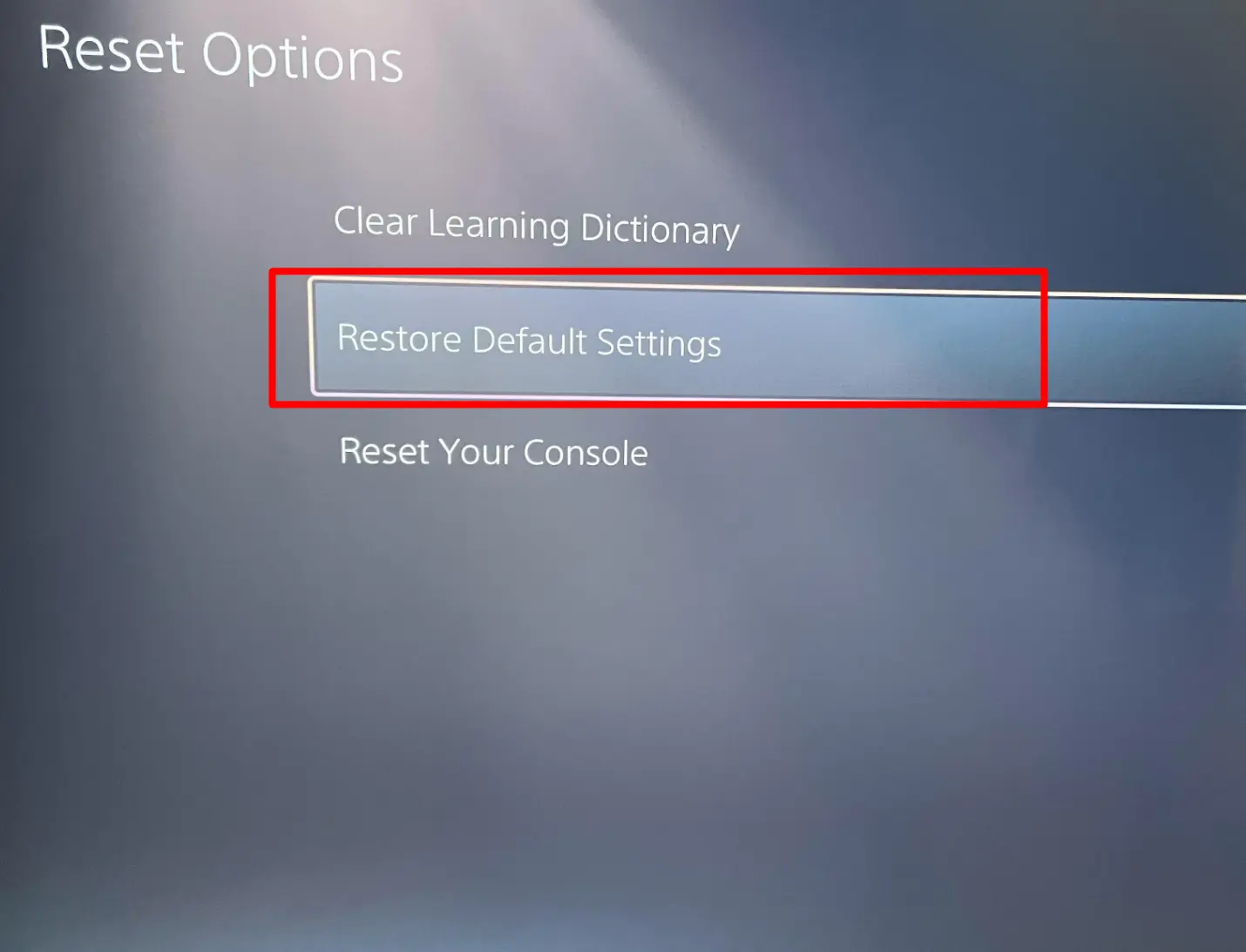 PS5 Reset options