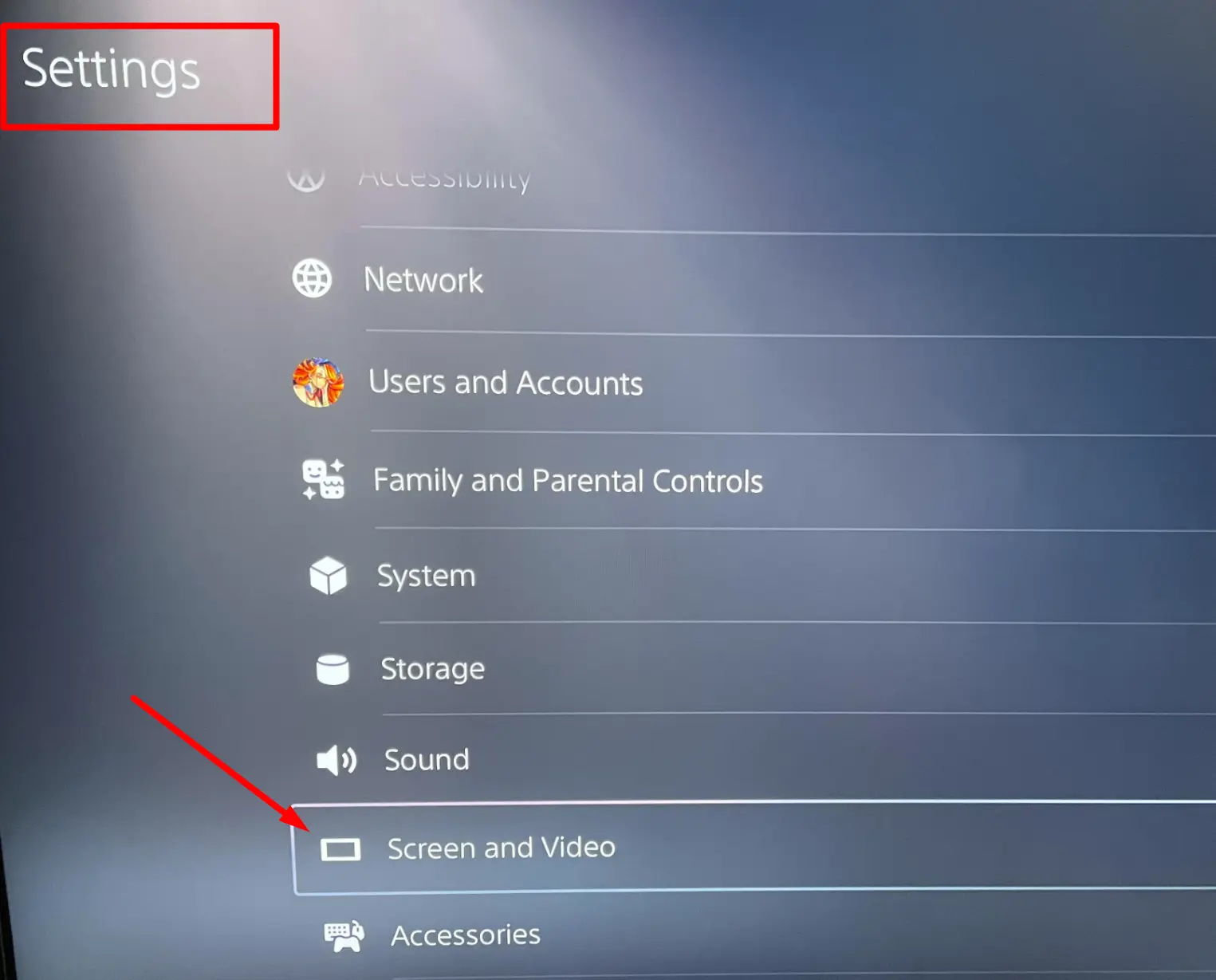 screen and video settings PS5