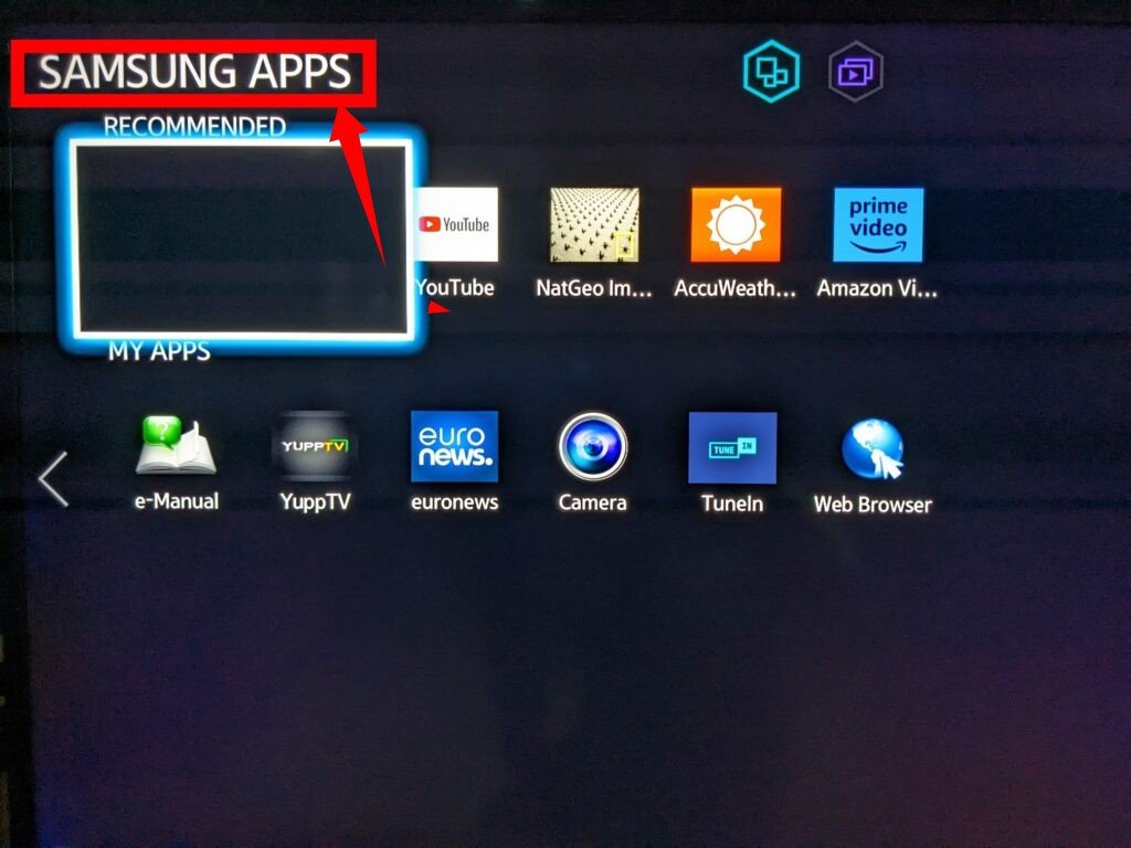 Samsung Apps menu on Samsung smart TV 