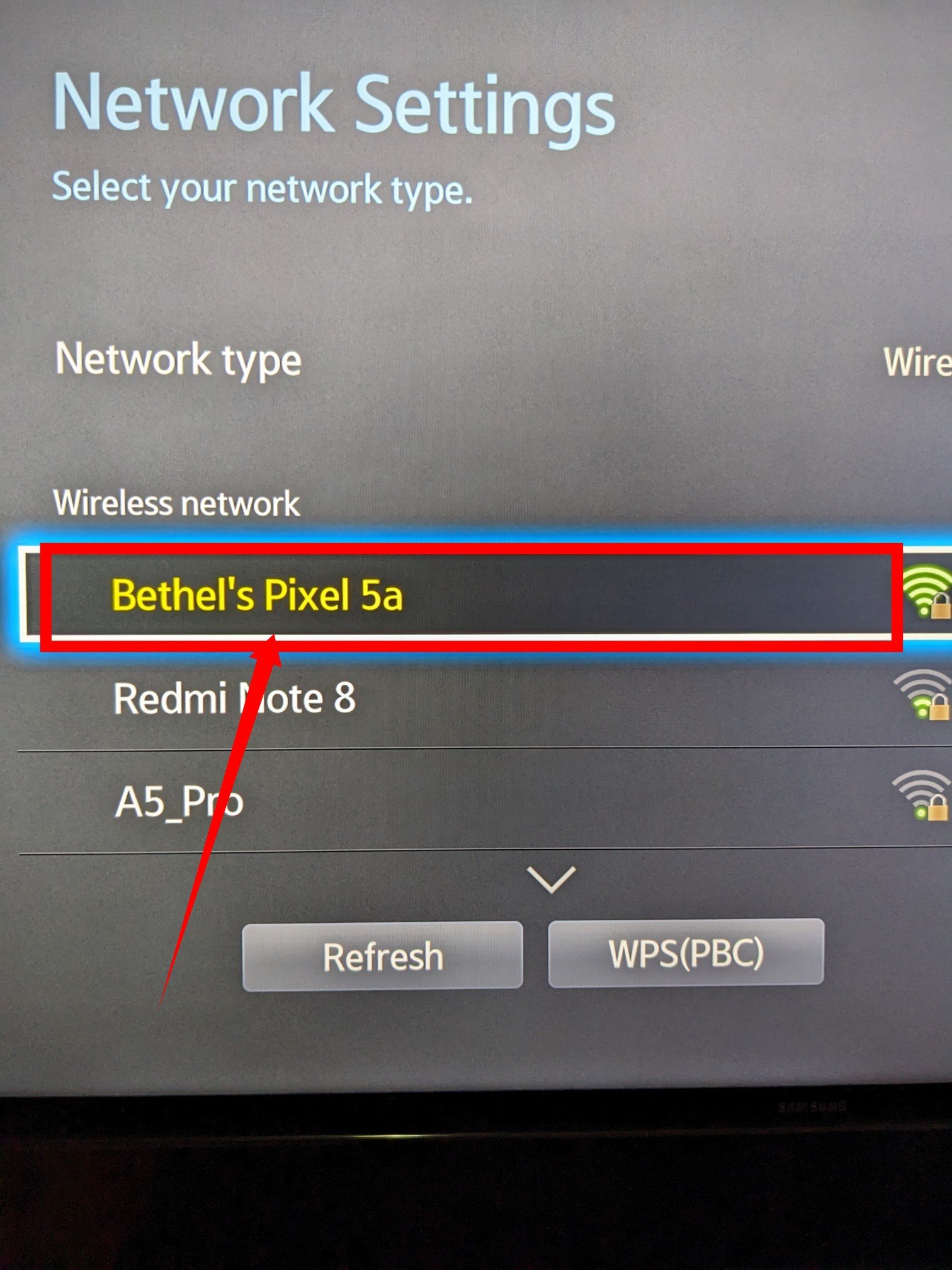 Network settings on Samsung smart TV 