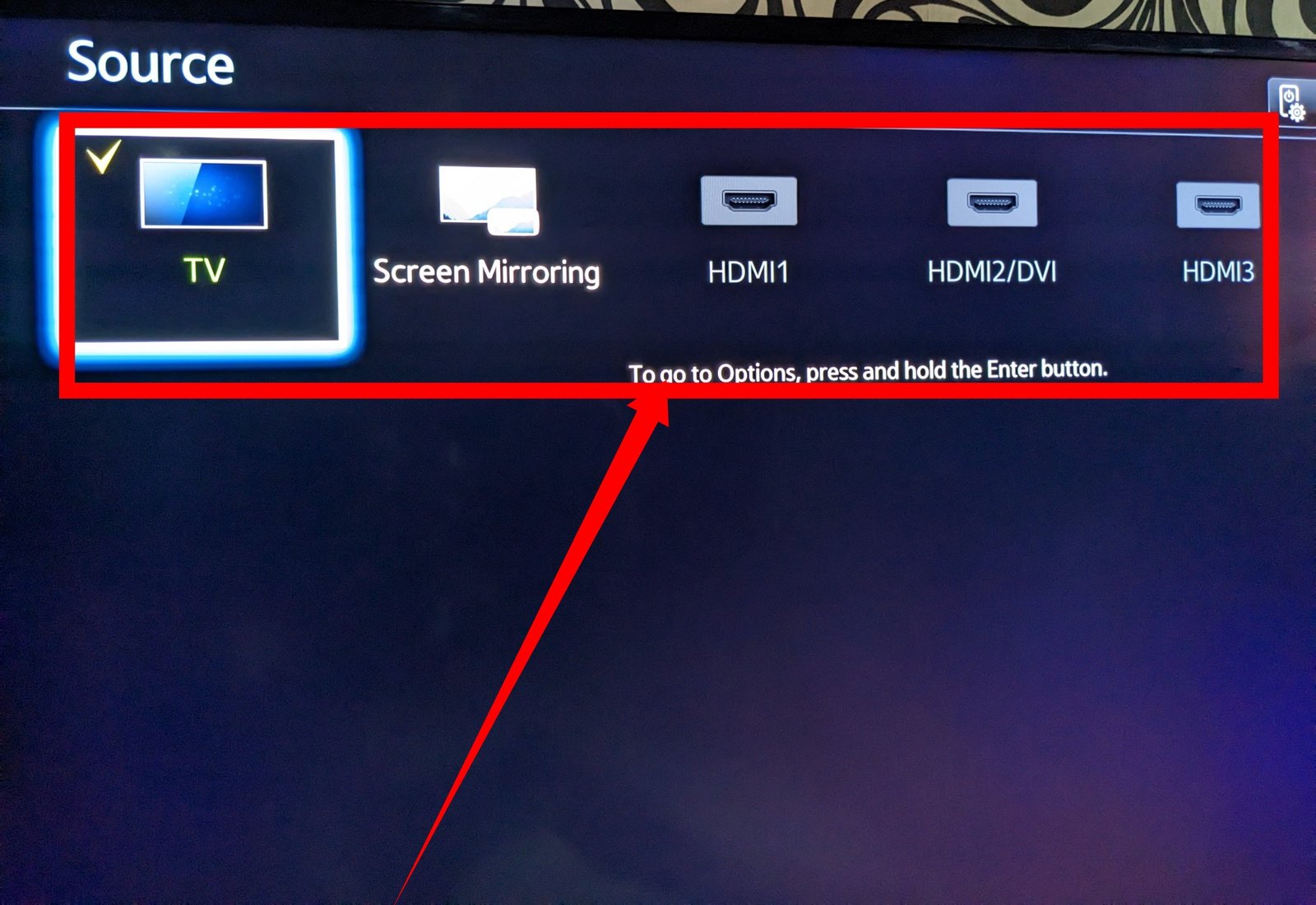 Source inputs on Samsung smart TV 