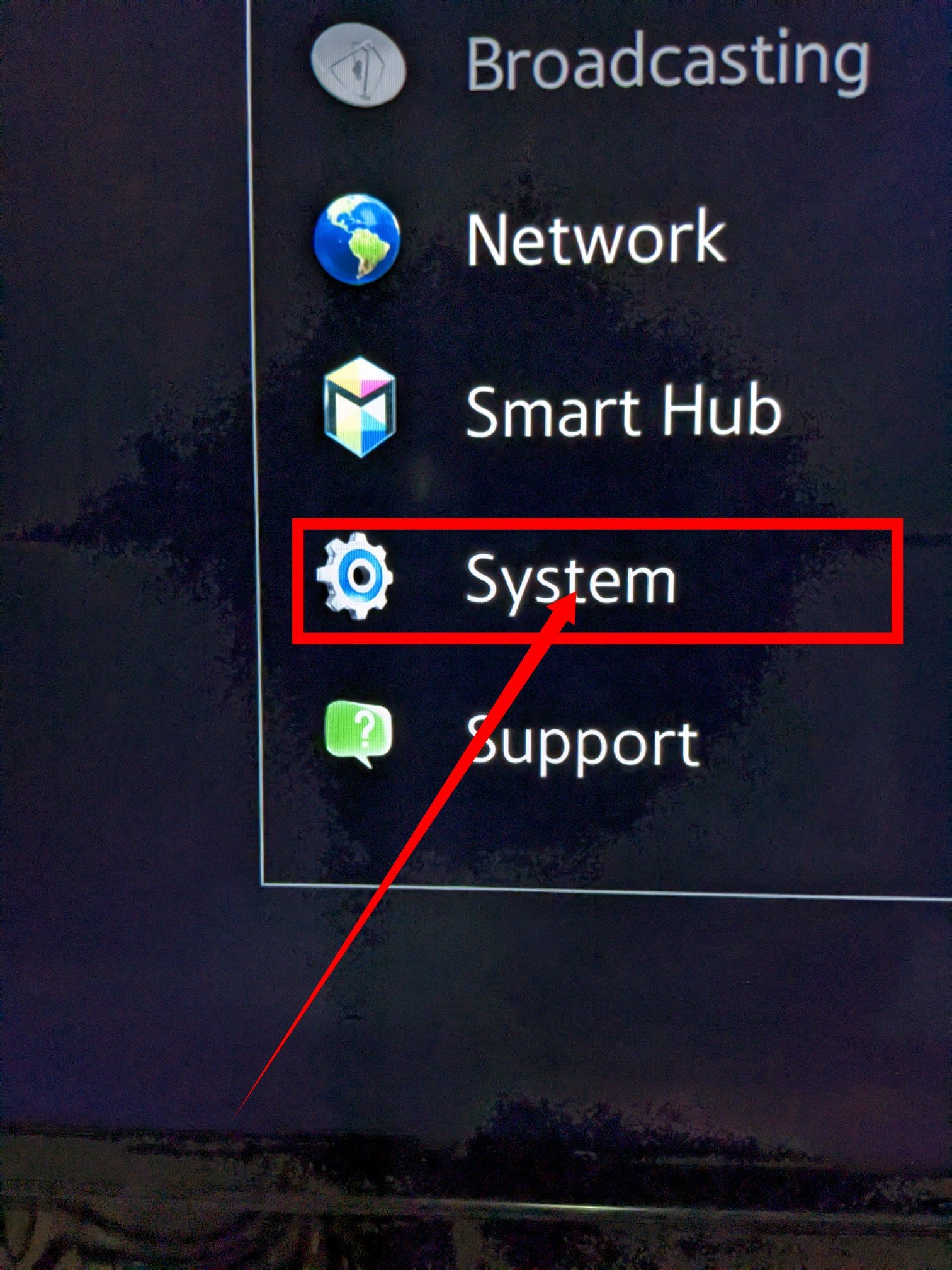 System Menu on Samsung smart TV 