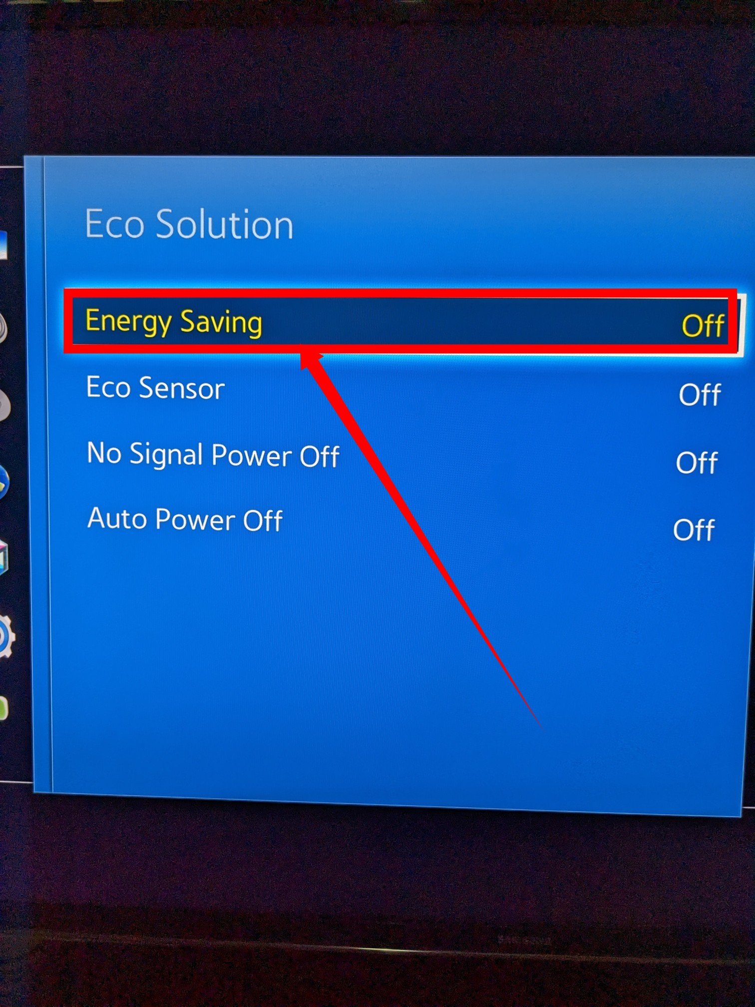 Energy Saving on Samsung smart TV 