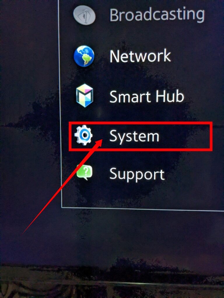 System menu on Samsung smart TV 