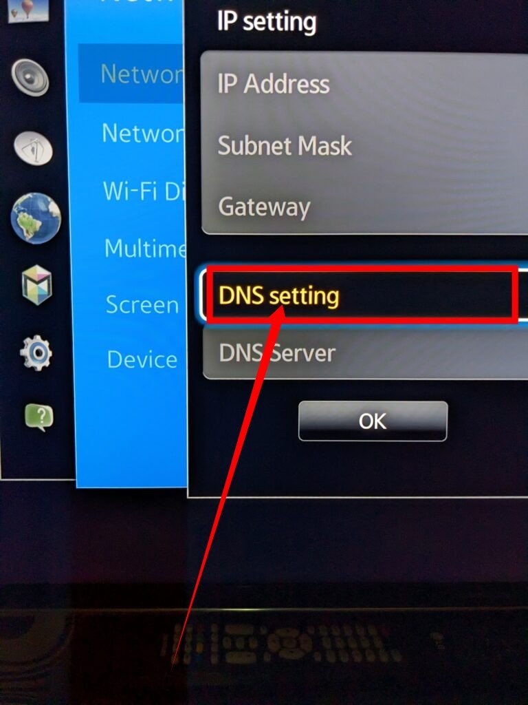 DNS setting on Samsung smart TV 