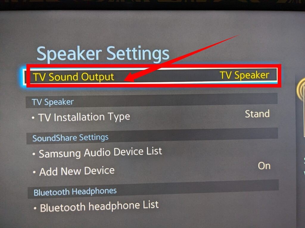 TV Sound Output on Samsung smart TV 