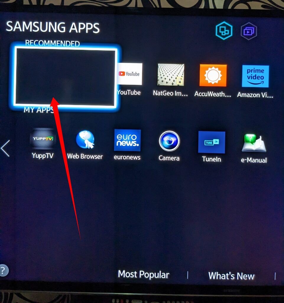 Samsung Apps menu on Samsung smart TV 