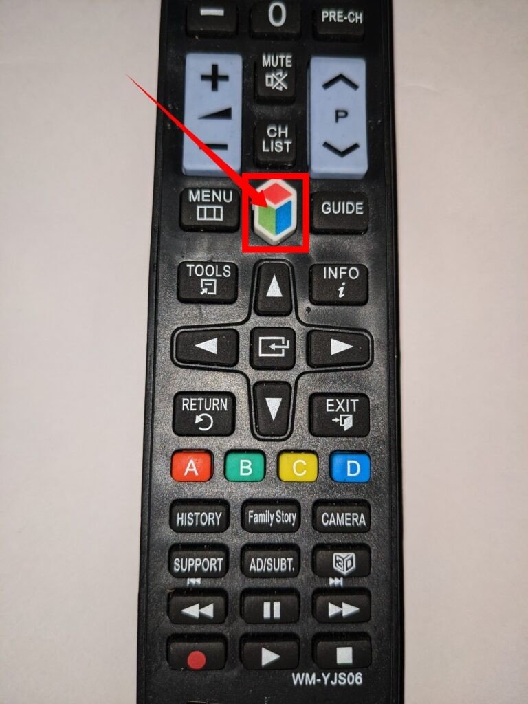 SmartHub button on Samsung smart TV remote 