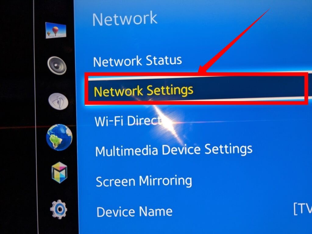 Network settings on Samsung smart TV 