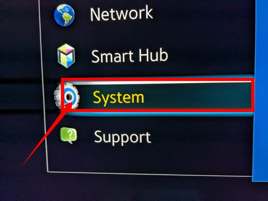 System Settings on Samsung smart TV 