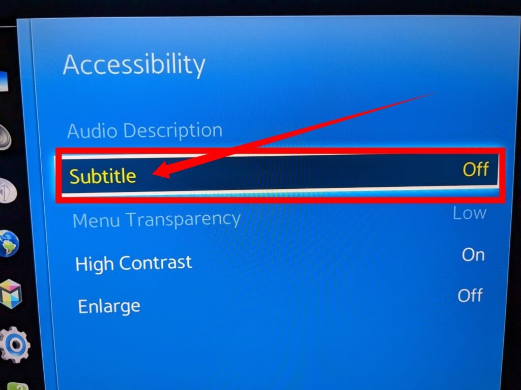 Subtitle menu on Samsung smart TV 