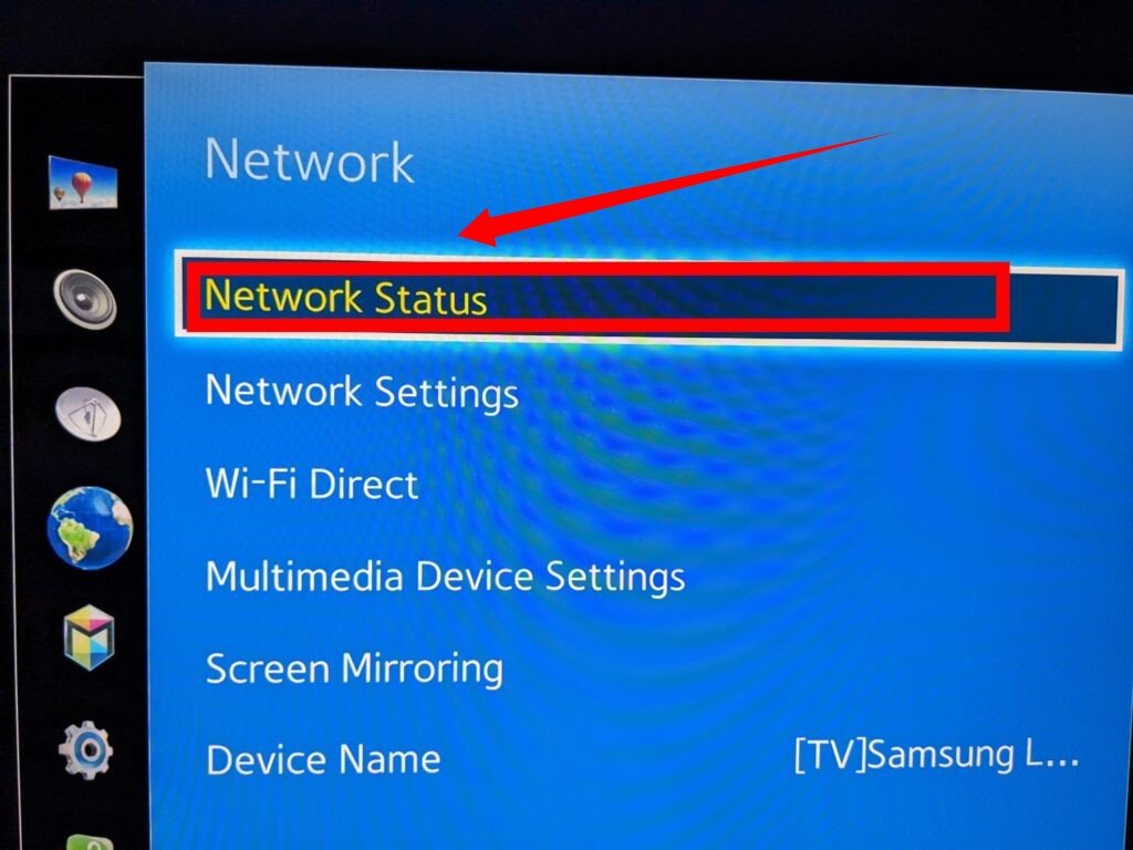 Network Status on Samsung smart TV 