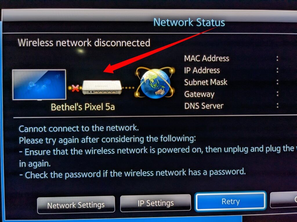 Network Status connection on Samsung smart TV 