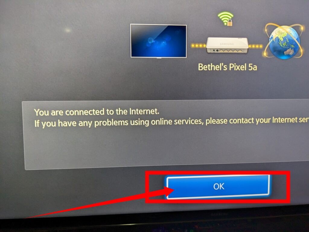 Network prompt on Samsung smart TV 