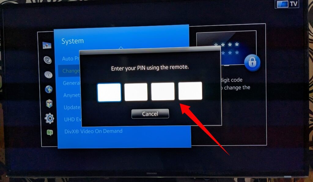 Pin input on Samsung smart TV 
