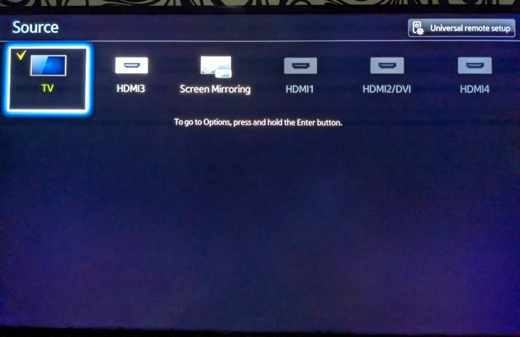 Source menu on Samsung smart TV 