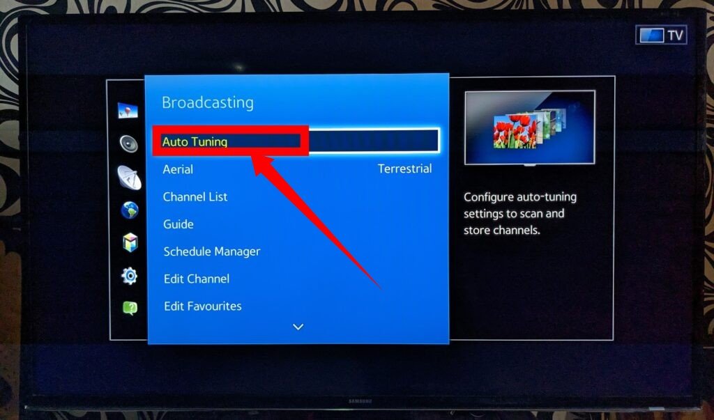 Auto tuning on Samsung smart TV 