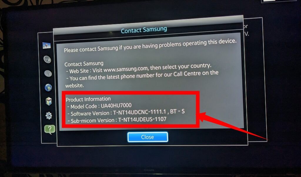 How can we find the Serial number and model of Samsung TV