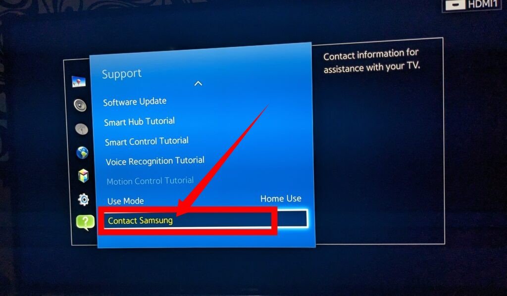 Contact Samsung on Samsung smart TV 