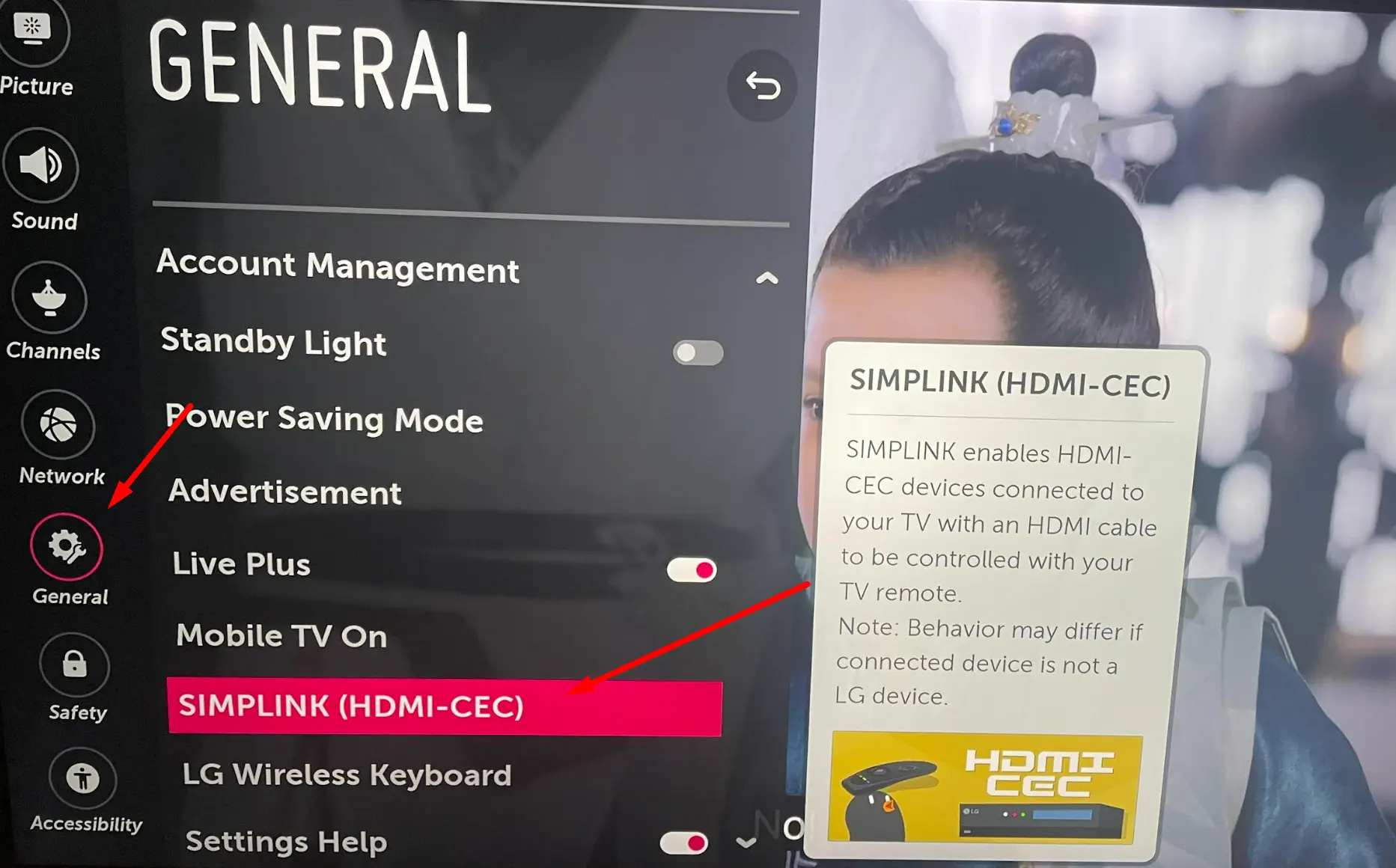 HDMI-CEC Setting on LG TV