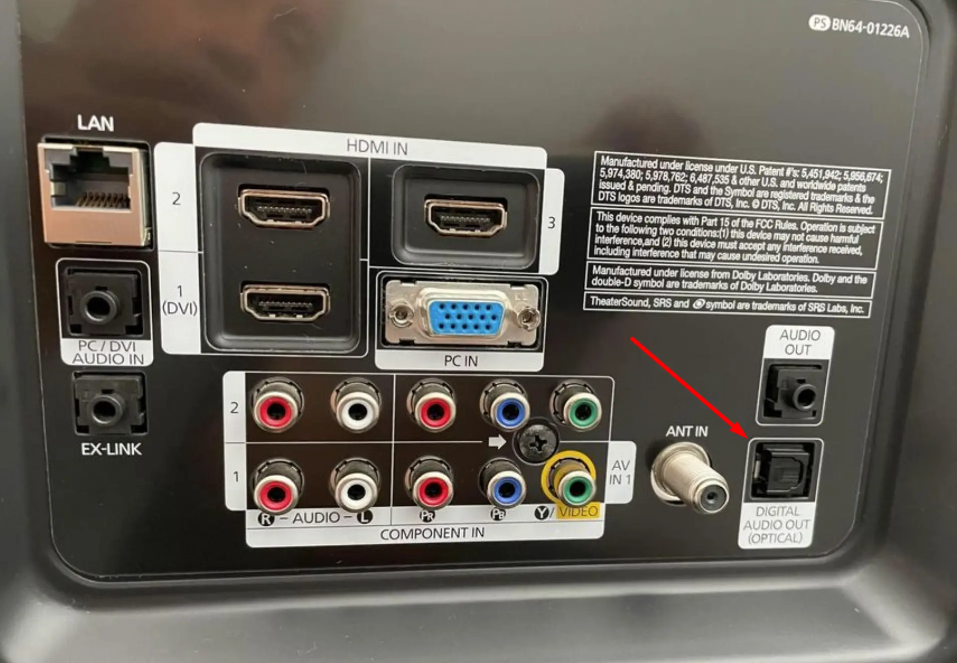 Optical Cable port for Audio on Samsung TV