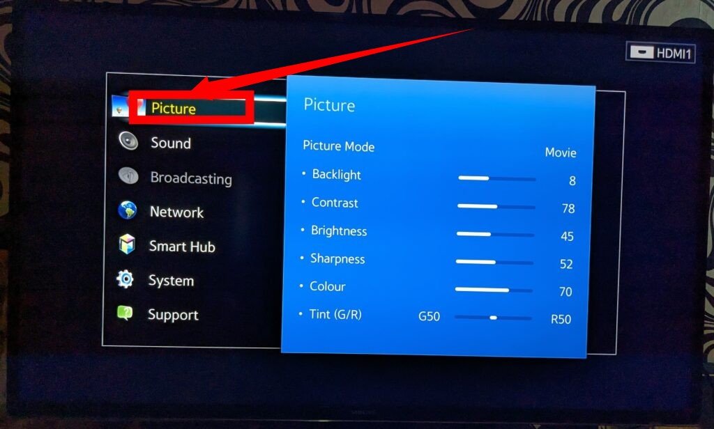 Picture mode on Samsung smart TV 