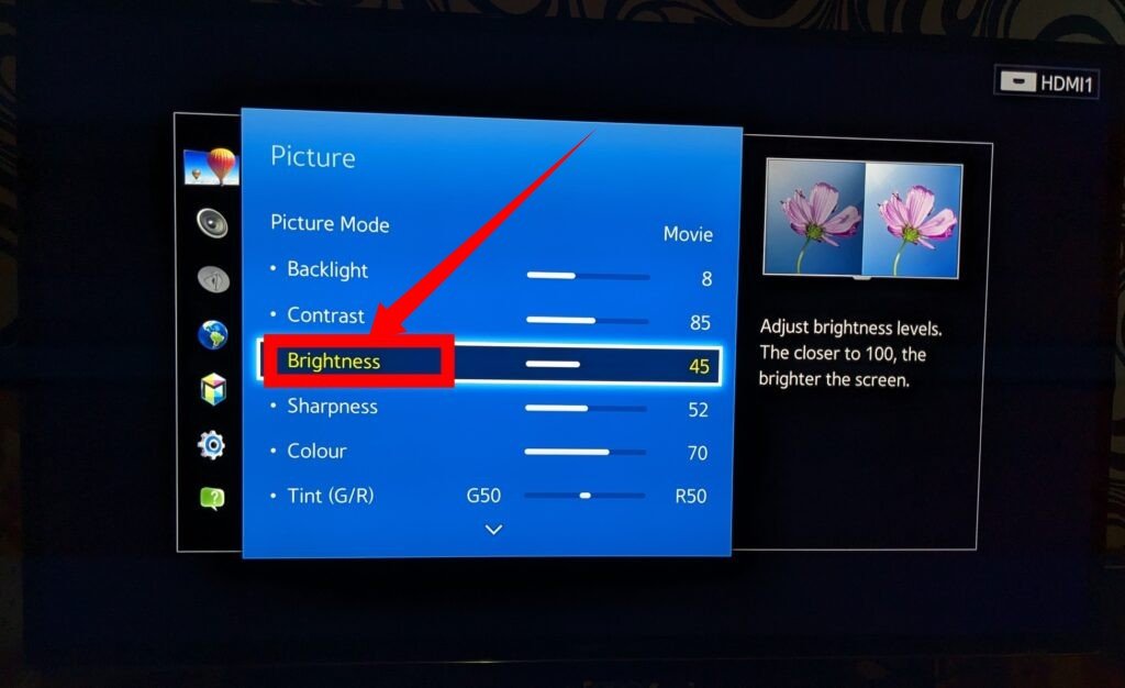 Brightness on Samsung smart TV 
