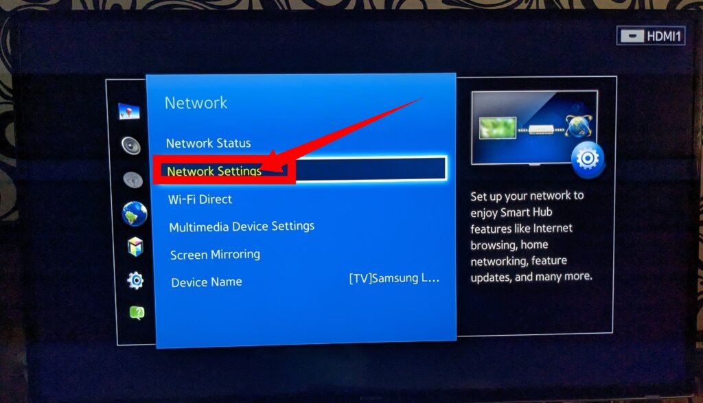 Network settings on Samsung smart TV 